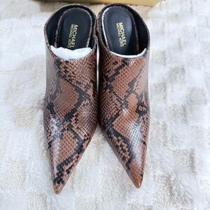 Michael Kors Tan and Black Snake Print Mules
